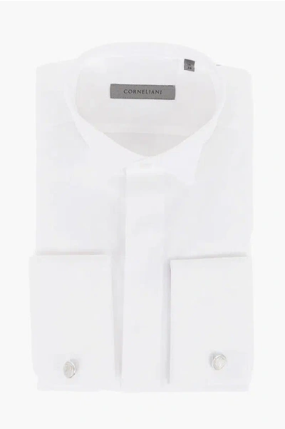 Corneliani Wing Tip Collar Twill Cotton Shirt In White