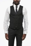 Corneliani Wool 5 Buttons Vest With Jetted Pockets In Black