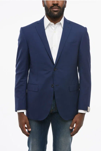 Corneliani Wool Academy Single Breasted Blazer With Flap Pockets In Blue