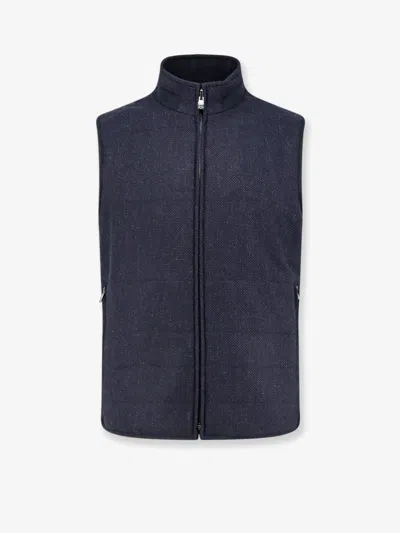 Corneliani Wool And Cashmere Sleeveless Jacket In Blue