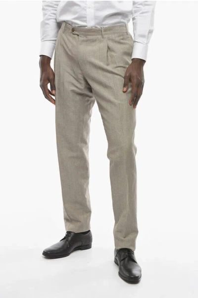 Corneliani Wool And Linen Academy Pants In Animal Print