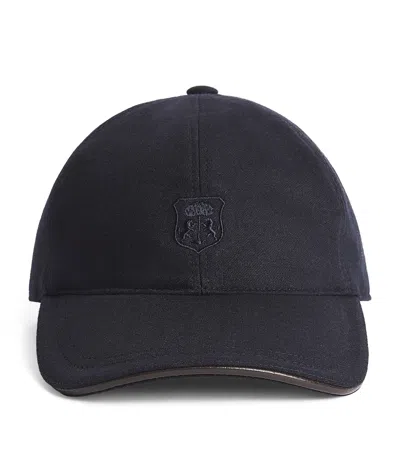 Corneliani Wool-blend Crest Baseball Cap In Blue
