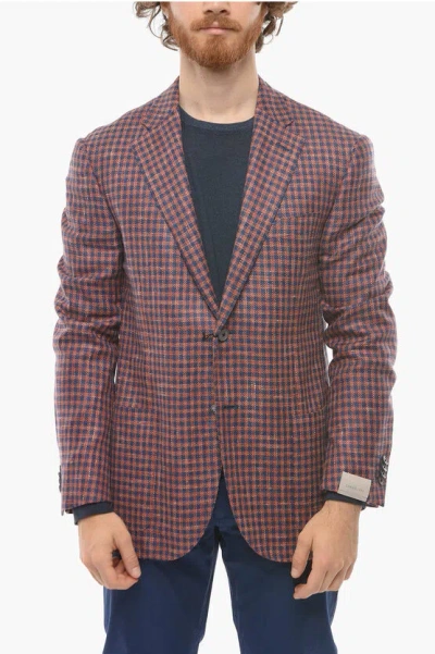 Corneliani Wool-blend Leader Soft Blazer With Check Pattern In Pink