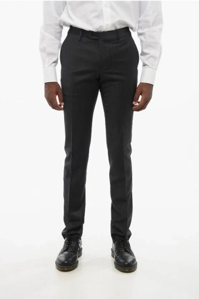 Corneliani Wool-blend Pinstripe Trousers Academy In Black