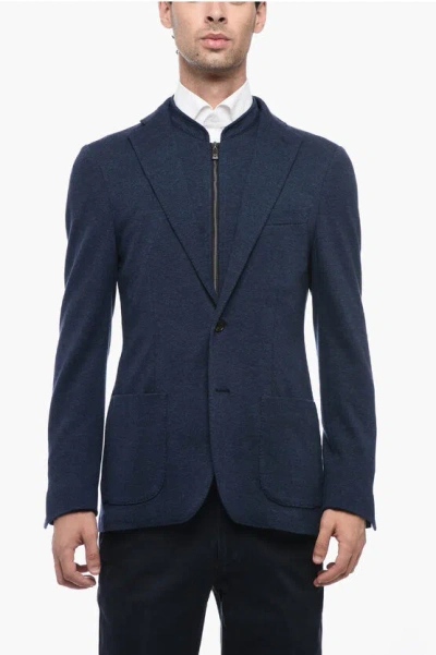 Corneliani Wool Blend Single Breastd Blazer With Removable Chest Piece In Blue