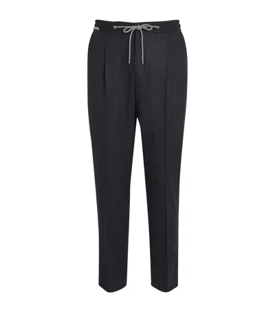 Corneliani Wool-cashmere Drawstring Trousers In Gray