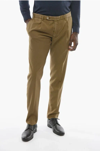 Corneliani Wool Dyed Pleated Pants In Brown