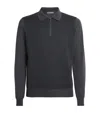 Corneliani Wool Knit Zip Polo Sweater In Black