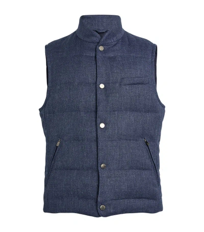 Corneliani Wool-linen Padded Gilet In Blue