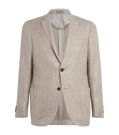 Corneliani Wool-linen-silk Hopsack Blazer In Beige