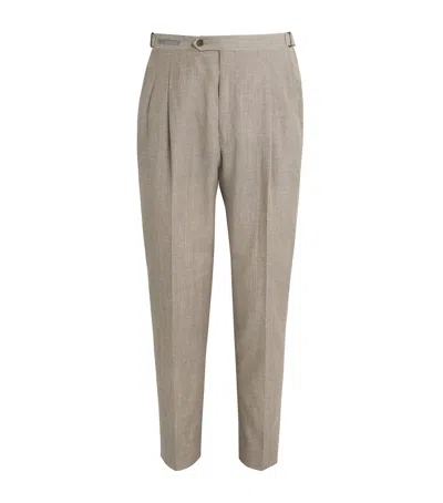 Corneliani Wool-linen Straight Trousers In Nude