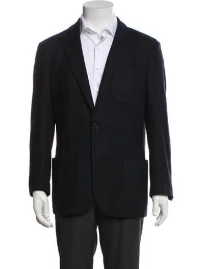 Pre-owned Corneliani Wool Plaid Print Peacoat In Black