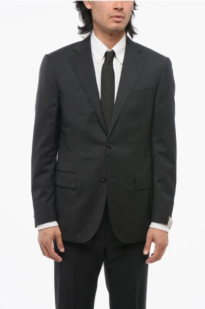 Corneliani Wool Side Vents Notch Lapel 2-button Blazer In Black