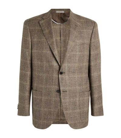 Corneliani Wool-silk Blend Check Suit Jacket In Brown