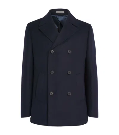 Corneliani Wool-silk-cashmere Pea Coat In Blue