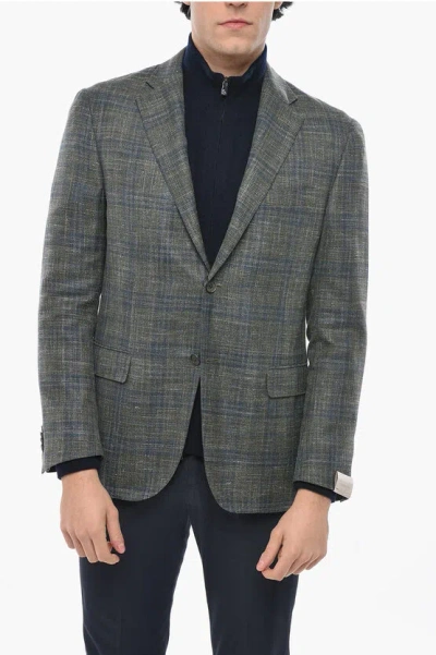 Corneliani Wool Single Breasted Gate Blazer With Check Motif In Gray