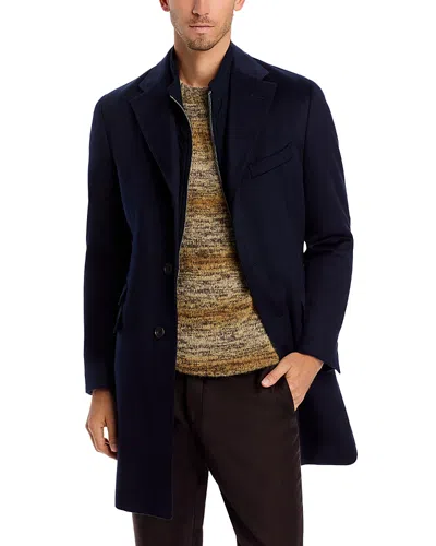 Corneliani Wool Topcoat With Zip Out Microsuede Bib - Exclusive In Navy