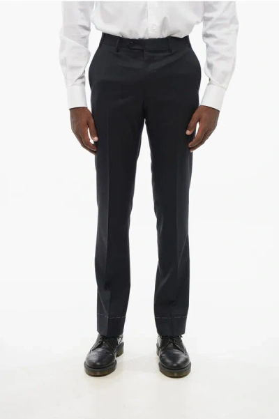 Corneliani Wool Twill Trousers Leader With Belt Loops In Black