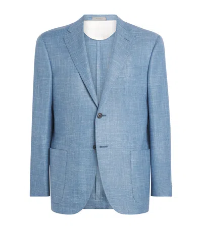 Corneliani Wool-silk-linen-blend Blazer In Blue