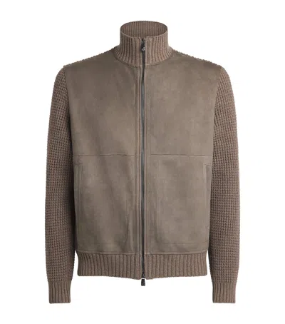 Corneliani Wool-suede Hybrid Jacket In Brown