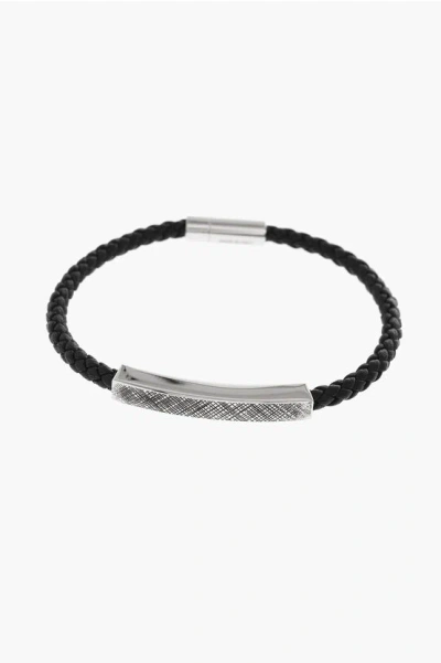Corneliani Woven Leather Bracelet With Magnetic Closure