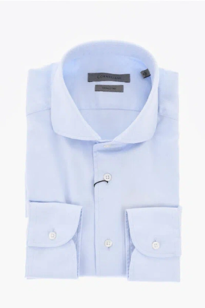 Corneliani Wrinkle-free Cotton Shirt With French Collar In Blue