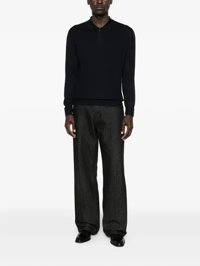 Corneliani Zip Knitted Polo Shirt In Black