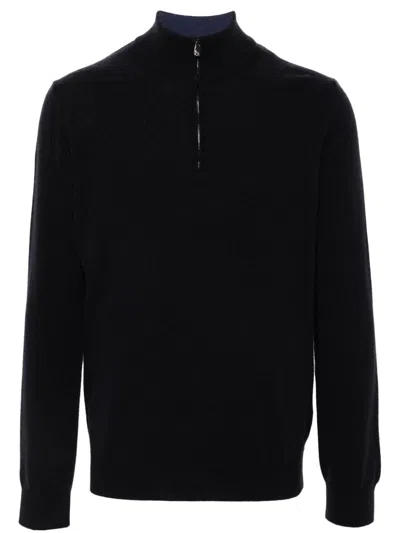 Corneliani Zip-neck Sweater In Blue