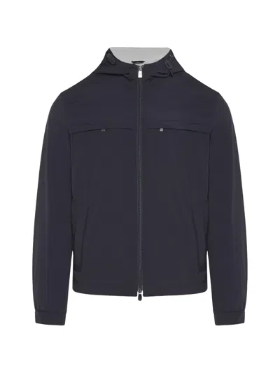 Corneliani Zip-pocket Hooded Jacket In Blue