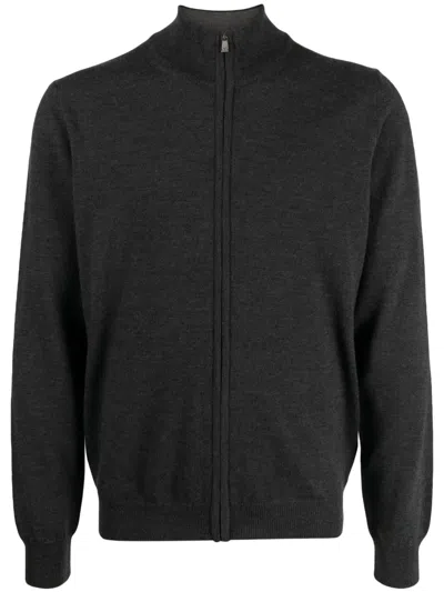 Corneliani Zip-up Mock-neck Cardigan In Grey