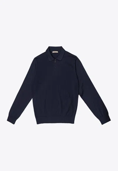 Corneliani Zip-up Wool Polo Sweater In Blue