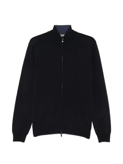 Corneliani 하이 넥 집업 스웨터 In Animal Print
