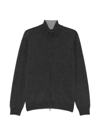 Corneliani 하이 넥 집업 스웨터 In Black