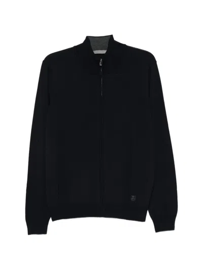 Corneliani Zip-up Knitted Sweater In Blue