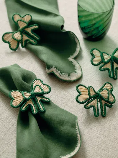 Coro Cora Bows Handwoven Iraca Palm Napkin Rings (set Of 4)  Abask Gift Set In Green