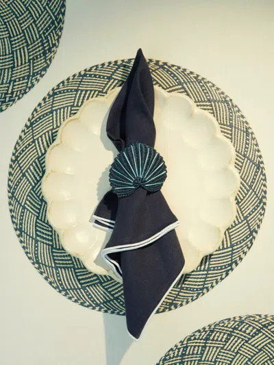 Coro Cora Graphic Fique Handwoven Iraca Palm Placemats (set Of 4)  Abask Gift Set In Blue