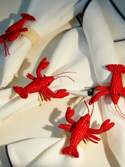 Coro Cora Lobster Handwoven Iraca Palm Napkin Rings (set Of 4) In Multi