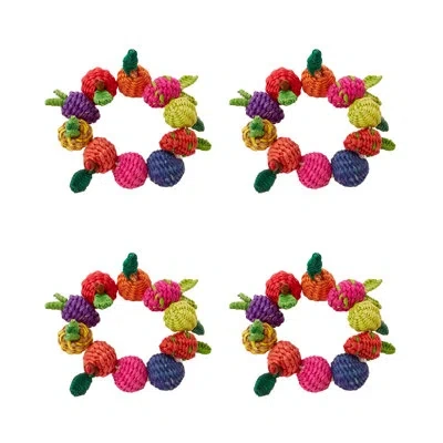 Coro Cora Multi Fruit Napkin Ring - Set Of 4 In Red