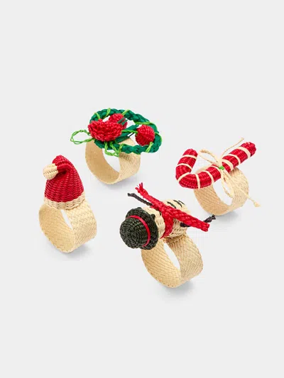 Coro Cora Santa Hats Handwoven Iraca Palm Napkin Rings (set Of 4)  Abask Gift Set In Multi