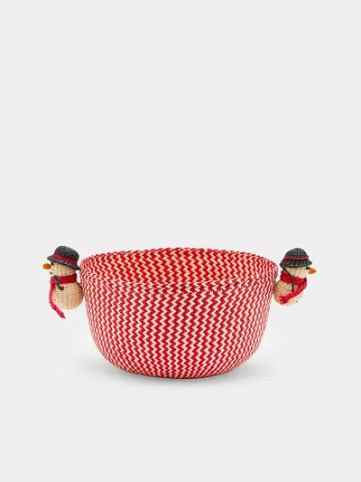 Coro Cora Snowmen Handwoven Iraca Palm Bread Baskets (set Of 2)  Abask Gift Set In Red