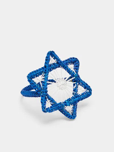 Coro Cora Stars Handwoven Iraca Palm Napkin Rings (set Of 4)  Abask Gift Set In Blue