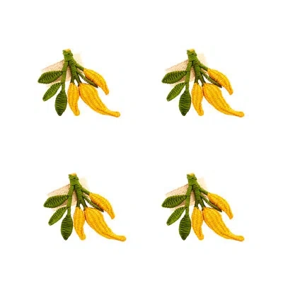 Coro Cora Yellow Chili Pepper Napkin Ring - Set Of 4