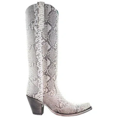 Pre-owned Corral Boots A3789 Python Snip Toe Cowboy Womens Grey, White Casual Boots A3789