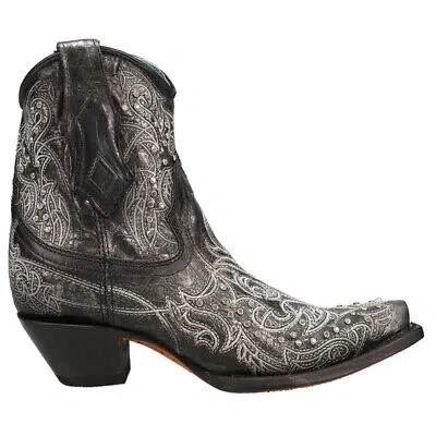 Pre-owned Corral Boots Art 21 Crystal Snip Toe Cowboy Booties Womens Black Casual Boots C3