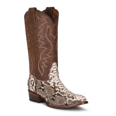Pre-owned Corral Boots Circle Men's Python Embroidered Brown Round Toe Boots L5830