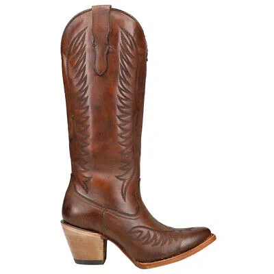 Pre-owned Corral Boots Cognac Embroidered Snip Toe Cowboy Womens Brown Casual Boots E1570