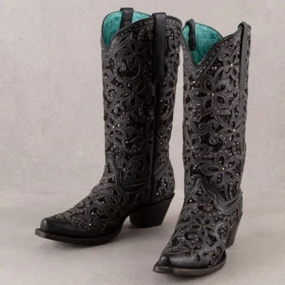 Pre-owned Corral Boots Corral Black Inlay With Embriodery And Studs Boots In 1