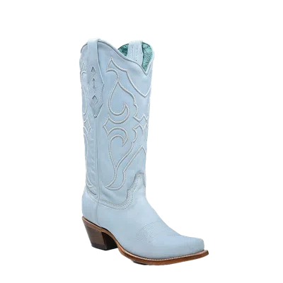 Pre-owned Corral Boots Corral Ladies Baby Blue Embroidery Snip Toe Boots Z5253