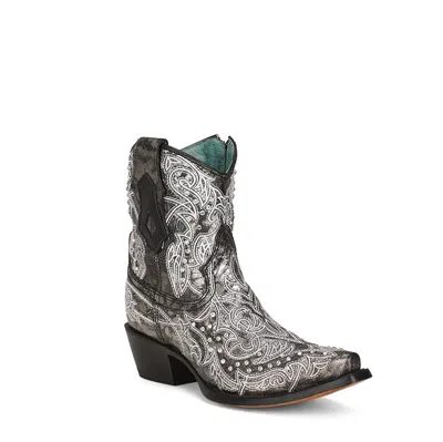 Pre-owned Corral Boots Corral Ladies Black & White Crystal Embroiders Snip Ankle Boots C3923