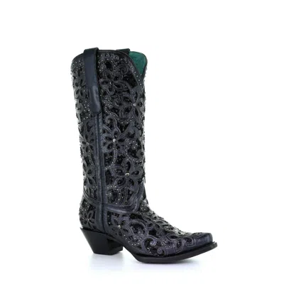 Pre-owned Corral Boots Corral Ladies Black Inlay Embroidery & Studs Boots A3752